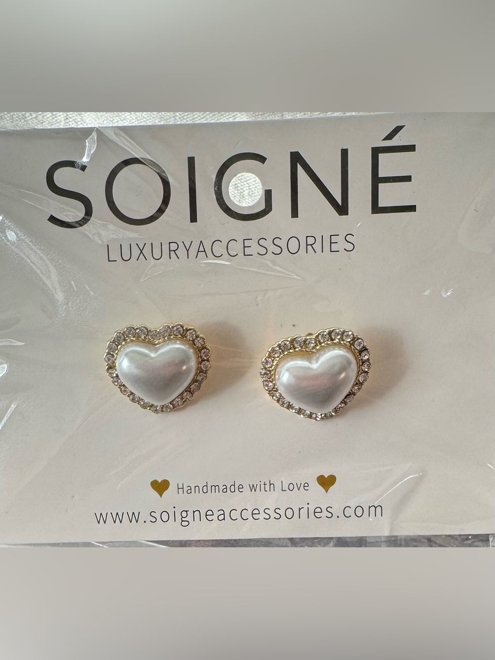 Soigné Luxury Accessories Faux Pearl
Rhinestone Heart Stud Earrings